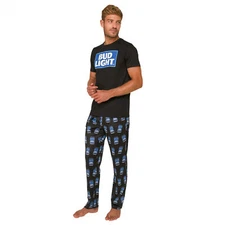 Crazy Boxers Bud Light Cans and Logos Sleep Pants and Shirt Pajama Set Multi-Co