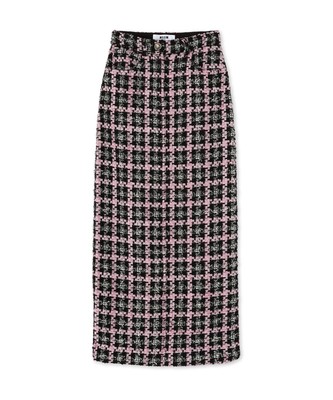 BNWT Women s MSGM Tweed Boucle Maxi Skirt IT36 UK4 Pink Silver Black RRP £480