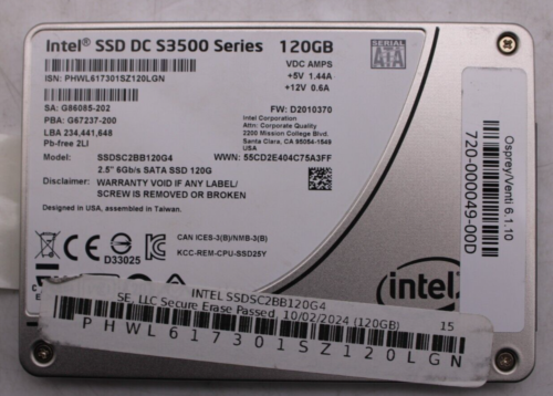 Intel PRO DC S3500 Series SATA III 2.5" SSD 120GB SSDSC2BB120G4 *Used & Wiped*