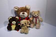 Lot Of 4 Fuzzy Teddy Bears Kids Plush Stuffed Brown White  Tan Plush