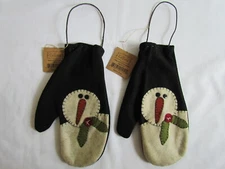 Snowman Mitten Ornaments 2pc NEW ~Collins snowmen primitive style Christmas 6100