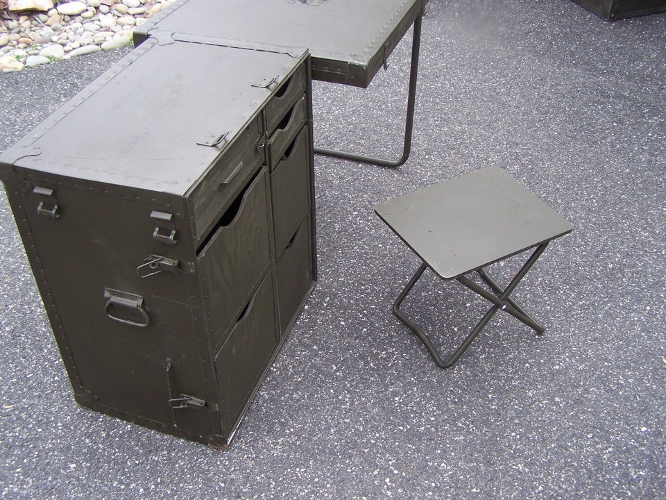 Desk Field Table Wood Field + 2 Stools Military Genuine f Camping ...