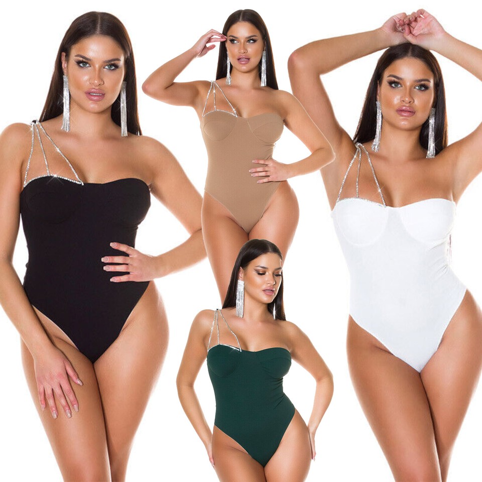 Body Mujer Koucla Sexy Asimétrico con Pedrería Top Fiesta Nuevo #