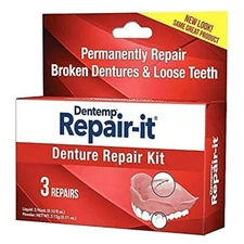 Dentemp REPAIR-It Permanent Loose Teeth Broken Denture Repair Kit - 3 Repairs