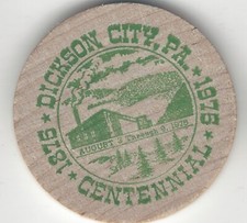 1975, Dickson City, Pennsylvania Centennial, Green, Trade Token, Wooden Nickel