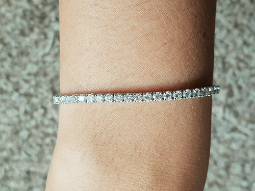 S925 Sterling Silver Lab Created Moissanite Women's Tennis Bracelet 3mm Round - Picture 11 of 11