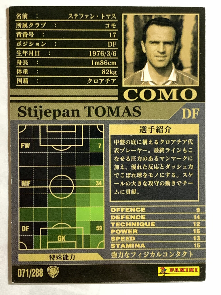 Stijepan Tomas WCCF PANINI soccer card made in Japan sports Fight