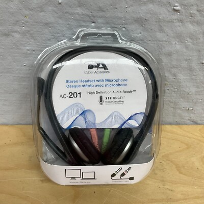 Cyber Acoustics AC-201 Black/Silver Stereo Headset with Microphone High Def