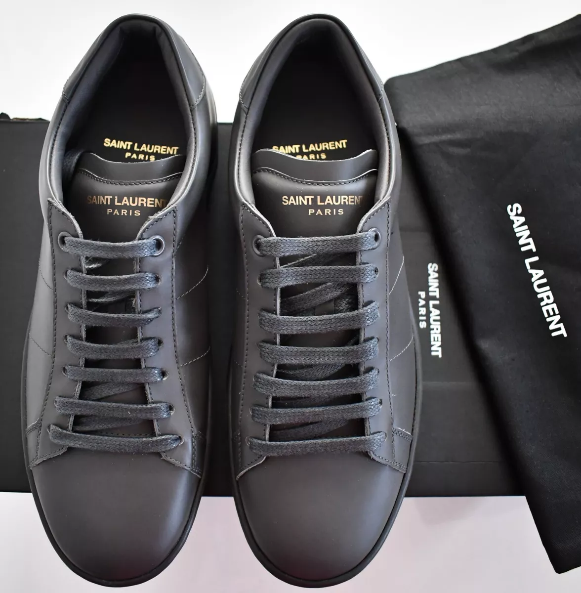 🆕️ SAINT LAURENT SL/01 Dark Gray LEATHER LOW-TOP Sneakers Shoes EUR-40  US-7