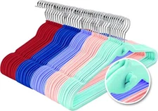 Multi-Color Premium Velvet Hangers with Mini Hooks, Pack of 50, Non Slip, Spa...