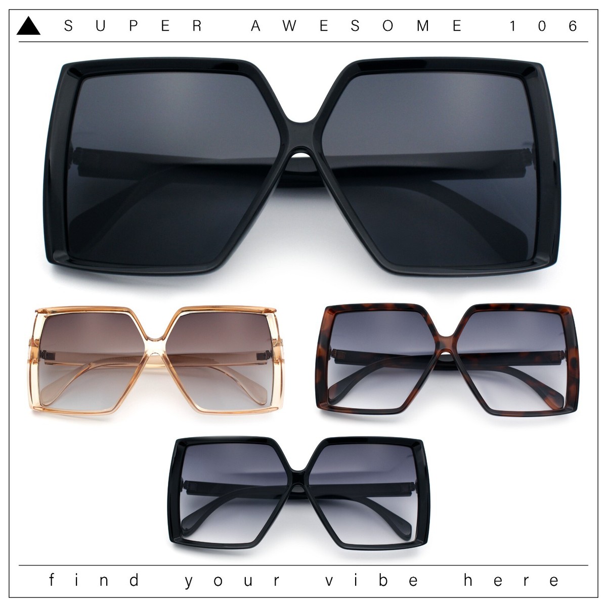 Oversized Retro Square Butterfly Sunglasses UV400 Protection Plastic Frame Oversized Square Butterfly Sunglasses: Black & Gold Frame  main image 3