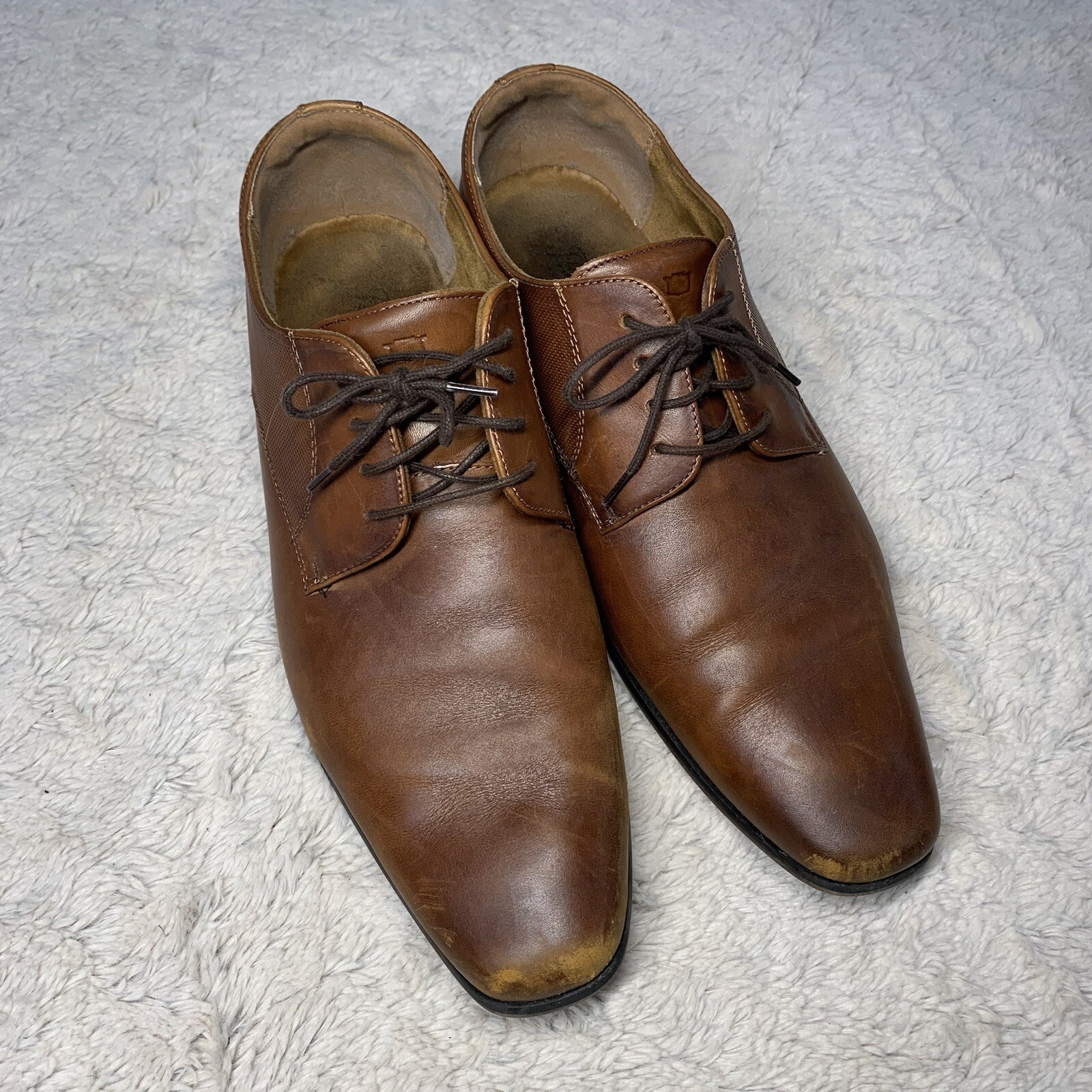 SAOLA Scarpe eleganti con lacci da uomo marroni cognac taglia 13 in pelle brunite