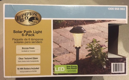 (PACK OF 6) Hampton Bay Outdoor Solar Path Light Texture Bronze Finish Glass - Picture 2 of 3