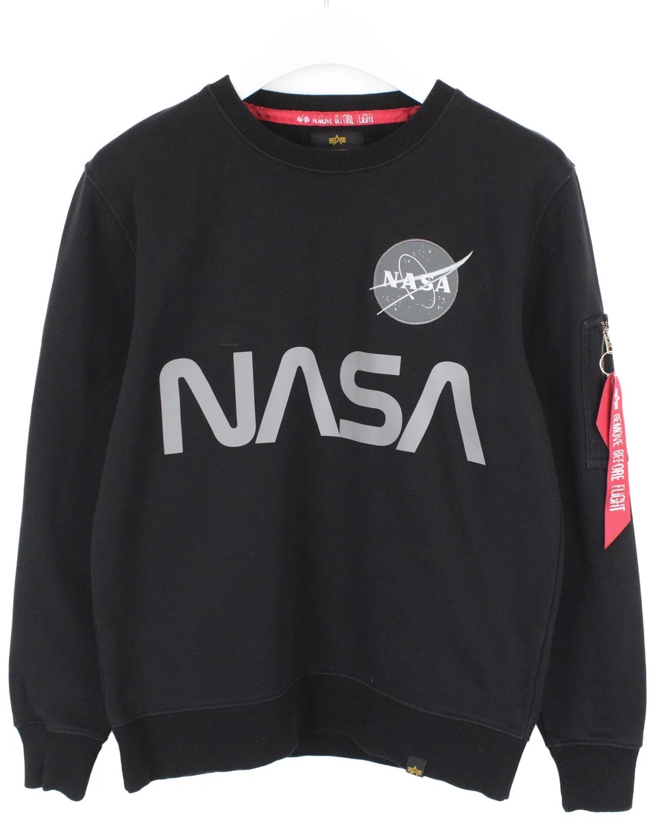 ALPHA INDUSTRIES X NASA Sweatshirt Men s SMALL Pullover Zipped Pocket Logo