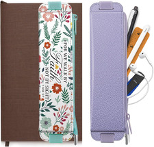 2-Pack Elastic Pen Holder for Notebook, Leather Pen Holder Stationery Zipper Bag