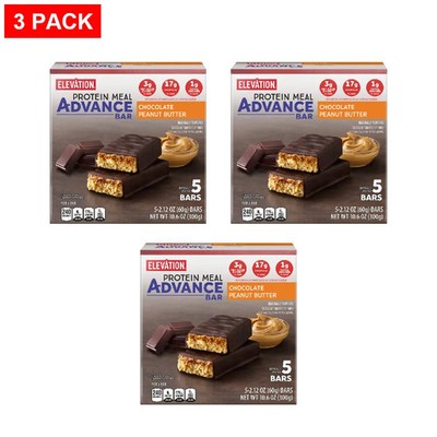 Elevation Chocolate Peanut Butter Advance Meal Bars, 5 count - Pack of 3