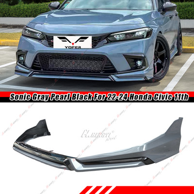 Sonic Pearl Gray For 2022-24 Honda Civic Yofer V3 Front Bumper Lip Splitter Kit