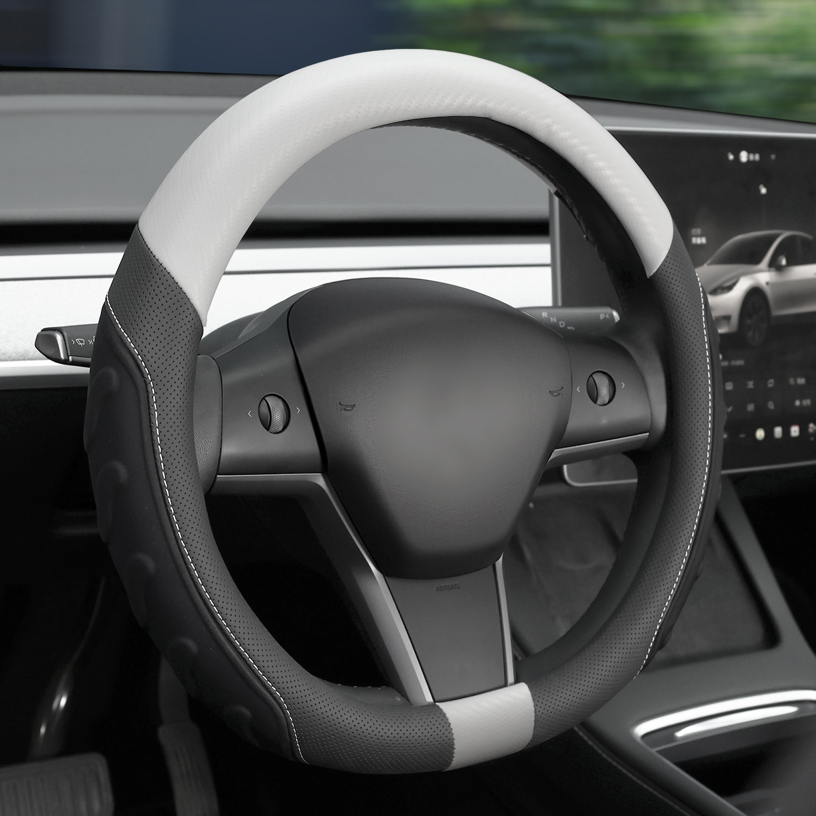 D-Shaped Leather Car Steering Wheel Cover For Tesla Model 3 Model Y  2017-2025