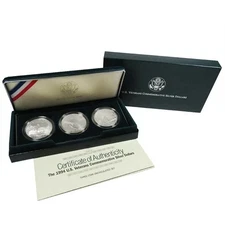 1994-P Veterans Commemorative Silver Dollars 3 Coin Uncirculated Coins COA