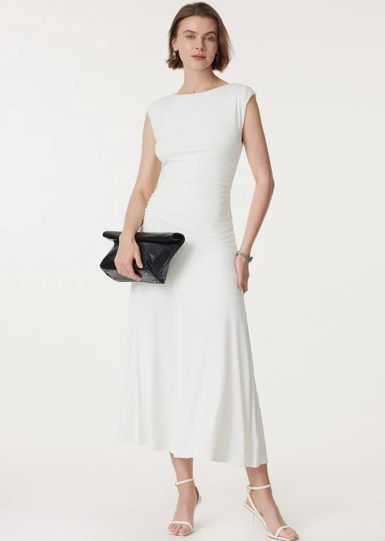 OGL Breezy Cooling Side Ruched Maxi Dress, Pure White