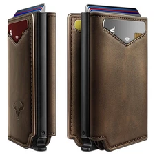 Men Wallet Leather Wallet Card Holders Money Clip for Men 10Cards-Magnetic Fl...