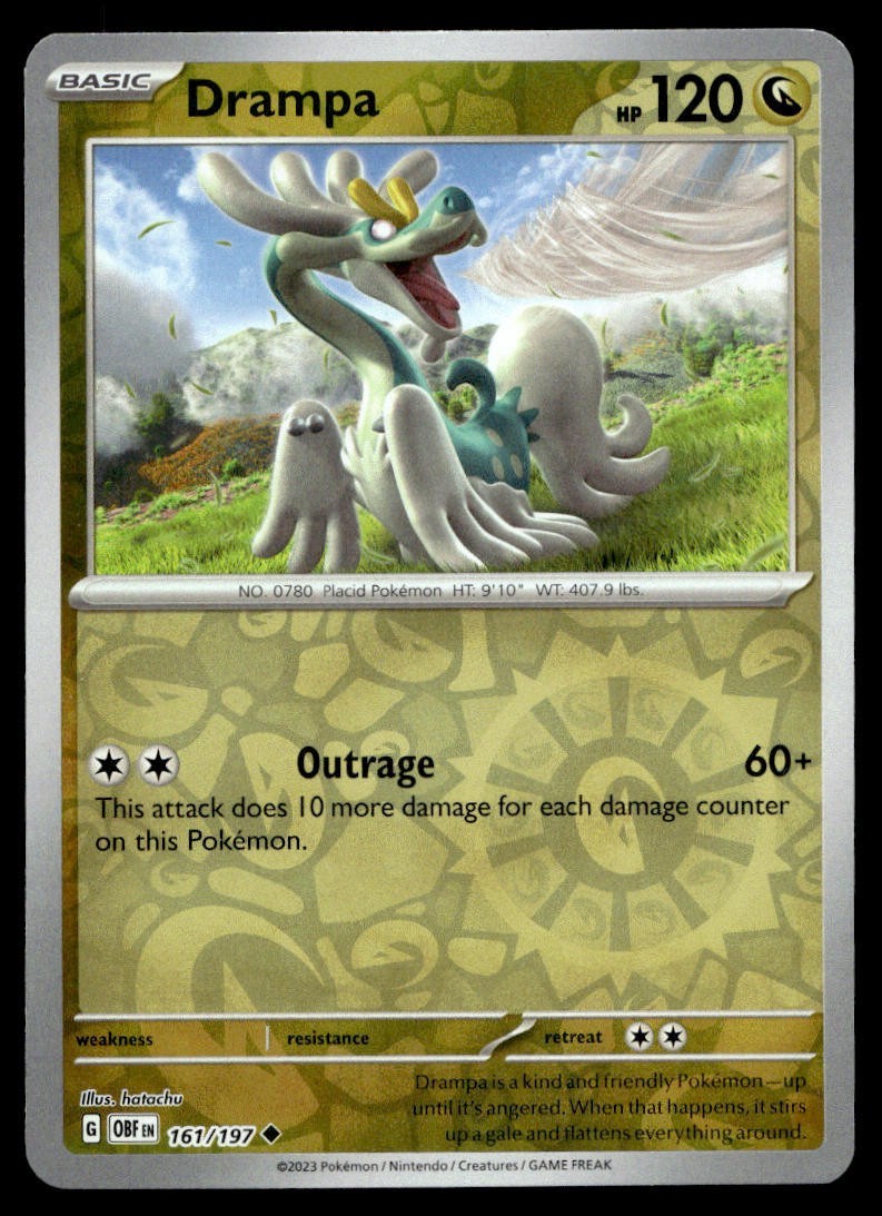 Drampa 161/197 Pokemon Card Obsidian Flames Uncommon 120 HP Rev Holo LP CJ