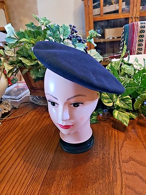 Pebeo Black Beret Made in France Pure Wool Super Luxe 21'' Impermeable