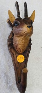 2712: AUSTRIA Hand-carved wood 2-horned Roe Deer Coat Hanger