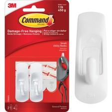 Command Small Utility Hook, White, 2 Hooks, 4 Strips 17002ES-2PK Command 2.39 per strip
