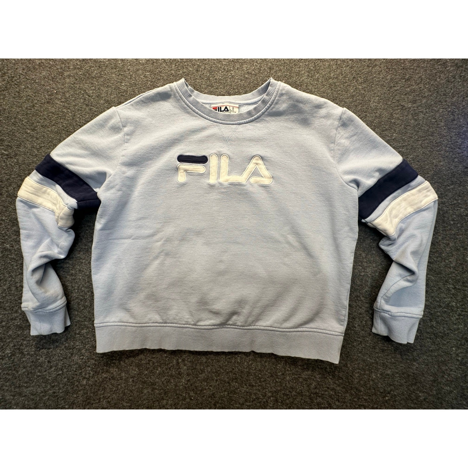 FILA Logo Crewneck Pullover Sweatshirt Women’s Light Blue Size XL GUC