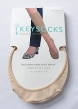 Keysocks Women's Barely There No-Show Knee High Socks EH6 Beige One Size NWT