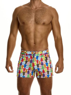 MODUS VIVENDI Rainbow Hearts 5 Pocket Short Shorts: Bold All-Over Graphic Print