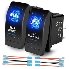 2Pcs UTV Rocker Switch 12V 20A 3-Pin Blue LED Marine Rocker Switch for