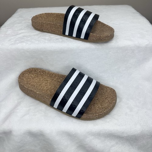 Adidas Adilette Cork Slides Black White Women’s Size 5 Nwob BA7211 - Picture 2 of 10