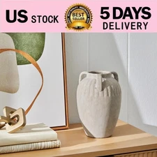 Three Handled Ceramic Vase, 10", Ivory