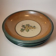 Set of 3 Monroe Salt Works Pottery 10" Individual Pasta Bowls Green Grapes Maine