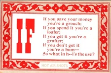 Hot Air Shots Money Poem Postcard 1907 Ephemera Social Commentary Satire