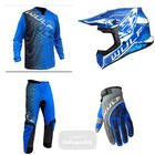 Kids MX Wulfsport 25 CONNECT Motocross Shirt Pant Helmet Gloves Blue Kit Bundle