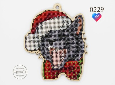 Stepan Festive Cat wooden base Counted Cross Stitch Kit   DIY Needlework Craft