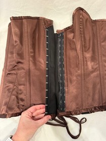Brown Satin Boned Burlesque Corset Size 34