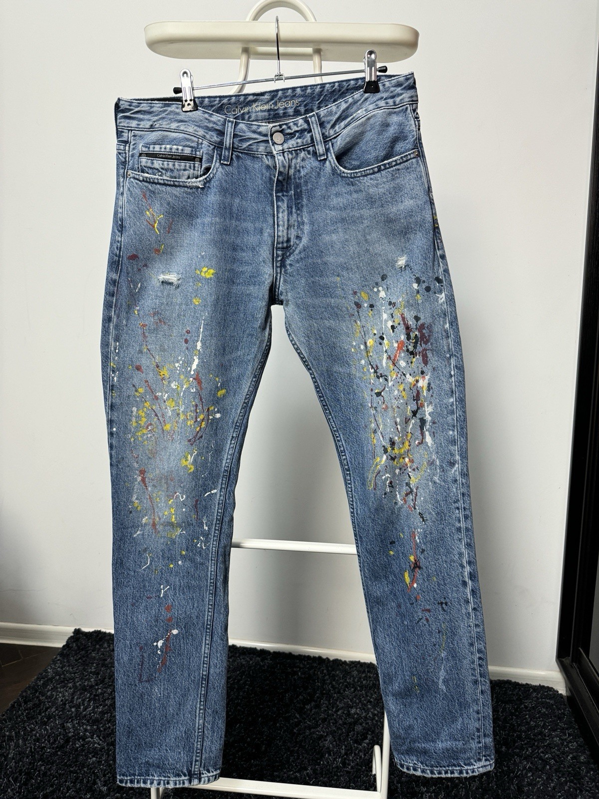 Slim Straight Multi Paint Denim Label Size W31 L32,fits W34 L32