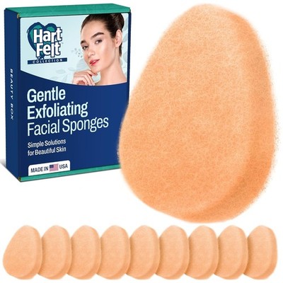 HartFelt [10 Pack] Gentle Exfoliating Facial Sponge for Face - Daily Cleansing