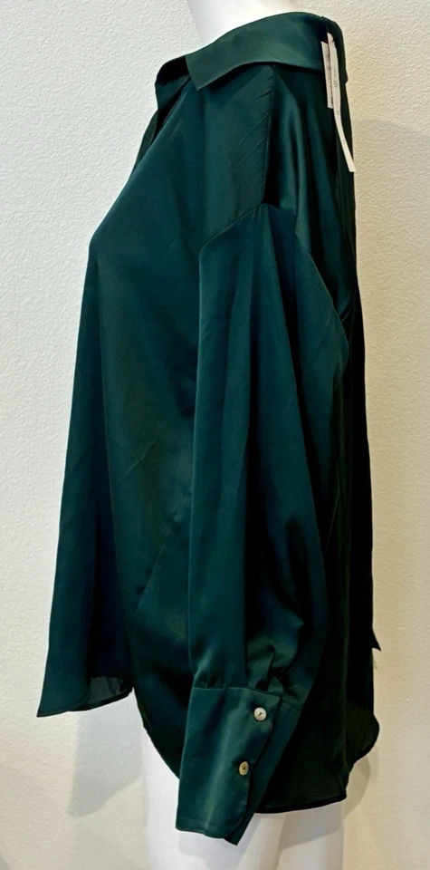 Camisa ZARA Efecto Satinado Abotonada L Verde Manga Larga Glamour Chic Capsula Look Nueva con Etiquetas Foto 3 de 4