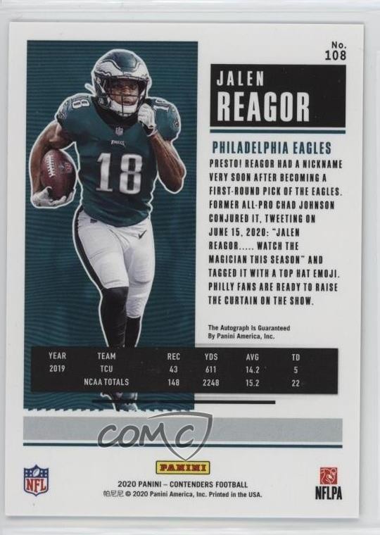 2020 Panini Contenders RPS FOTL Red Zone Jalen Reagor #108 Rookie Auto RC 10q4