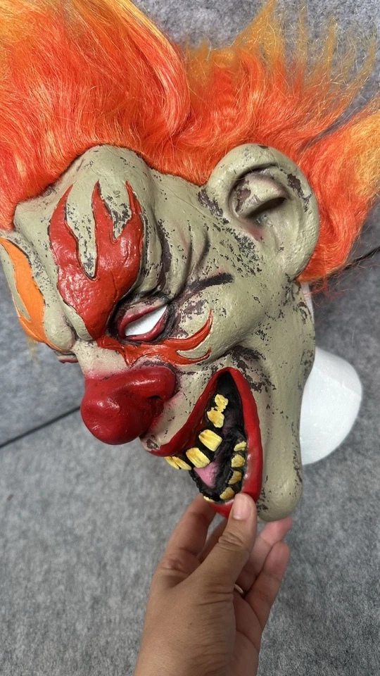 Adult Halloween Clown Mask Latex Horror Orange Hair Flame Eyes Scary Party - Image 2 of 4