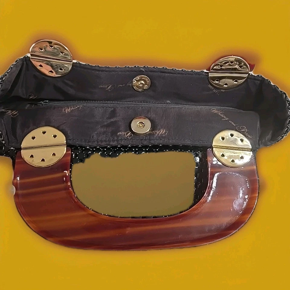 Vintage Whiting And Davis Black Metal Mesh Tote Purse Lucite Handles 1960's - Image 4 of 4