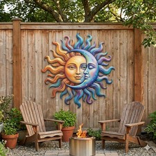 Sun and Moon Metal Wall Art, Celestial Garden...