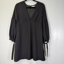Halston Heritage Black Dress with V-Neck Tie Sleeves Sz 2