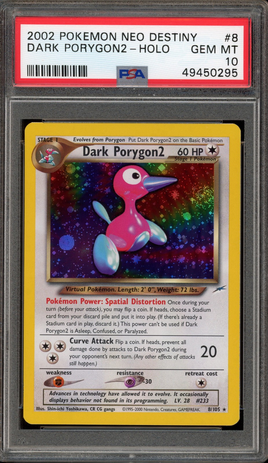 Pokemon Dark Porygon2 Neo Destiny Unlimited Holo Rare #8 PSA 10 Gem Mint