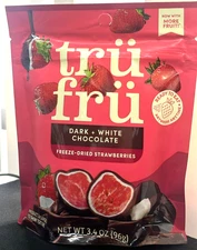 Tru Fru  Real Strawberries In Dark+ White Chocolate Freeze Dried 3.4 Oz ex11/26